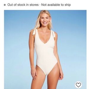 Shade & Shore Women’s Plunge Front Shoulder Tie Ribbed One Piece Swimsuit